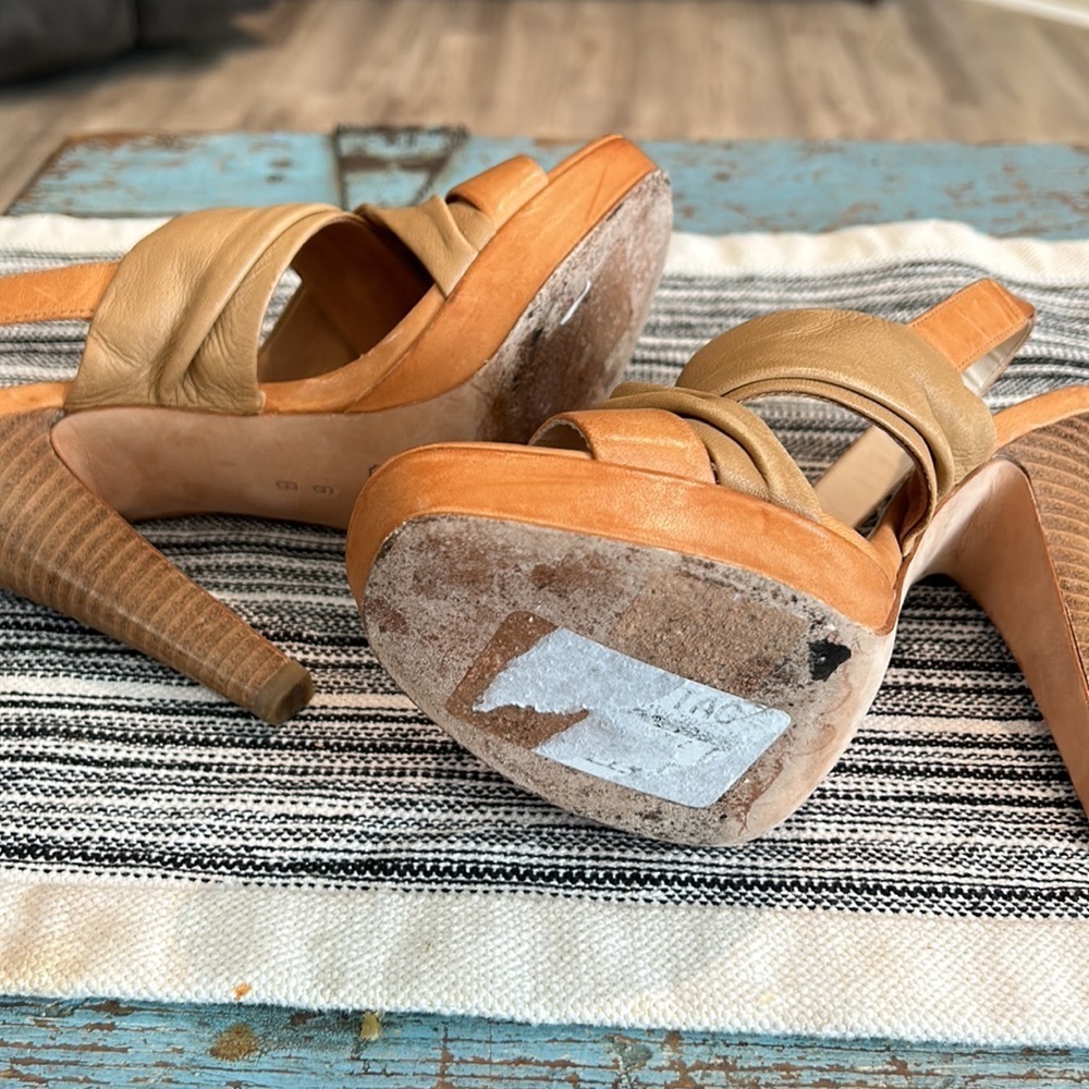 Coach Astor Platform Slingback Heels Tan Leather Strappy Sandals Size 8 - Picture 6 of 6